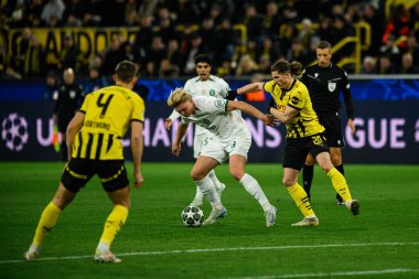 DORTMUND, GERMANY - 19 Şubat 2025: Conrad Harder - UEFA Şampiyonlar Ligi Borussia Dortmund - Iduna Parkı 'nda Lisboa Sinyali. 