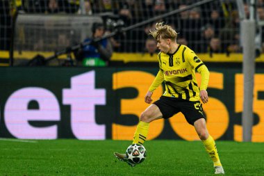 DORTMUND, GERMANY - 19 Şubat 2025: Daniel Svensson - UEFA Şampiyonlar Ligi Borussia Dortmund - Iduna Parkı 'nda Lisboa Sinyali. 