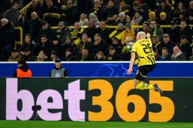 DORTMUND, GERMANY - 19 Şubat 2025: Julian Ryerson - UEFA Şampiyonlar Ligi Borussia Dortmund - Iduna Parkı 'nda Lisboa Sinyali. 
