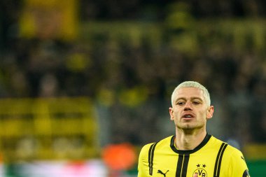 DORTMUND, GERMANY - 19 Şubat 2025: Julian Ryerson - UEFA Şampiyonlar Ligi Borussia Dortmund - Iduna Parkı 'nda Lisboa Sinyali. 