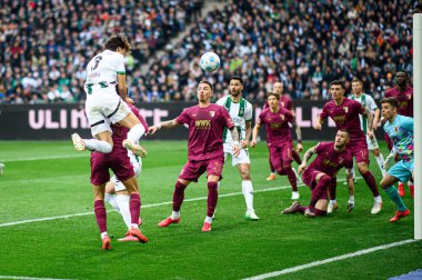 MOENCHENGLADBACH, GERMANY - 22 Şubat 2025: + - Bundesliga Borussia Moenchengladbach FC Augsburg 'a karşı Borussia Park' ta oynanan futbol maçı.