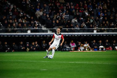 FRANKFURT, GERMANY - 1 Mart 2025: Arthur Theate - Bundesliga maçı Eintracht Frankfurt FC Bayer 04 Leverkusen 'e karşı Deutsche Bank Park' ta. 