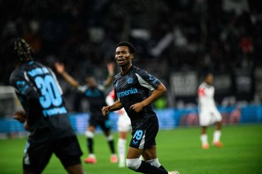 FRANKFRT, GERMANY - 1 Mart 2025: Nathan Tella - Bundesliga maçı Eintracht Frankfurt FC Bayer 04 Leverkusen 'e karşı Deutsche Bank Park' ta. 