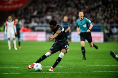 FRANKFRT, GERMANY - 1 Mart 2025: Nathan Tella - Bundesliga maçı Eintracht Frankfurt FC Bayer 04 Leverkusen 'e karşı Deutsche Bank Park' ta. 