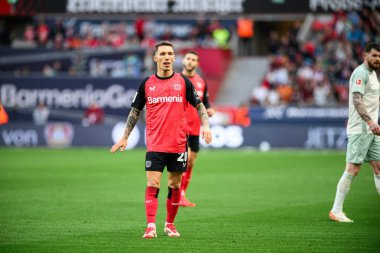 LEVERKUSEN, ALMANY - 8 Mart 2025: Alejandro Grimaldo - Bundesliga, maç 25. Bayer Leverkusen, Bayarena 'da Werder Bremen' e karşı.