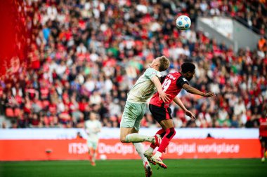 LEVERKUSEN, ALMANY - 8 Mart 2025 Nathan Tella - Bundesliga, maç 25. Bayer Leverkusen, Bayarena 'da Werder Bremen' e karşı.