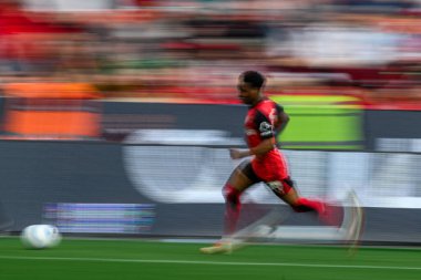 LEVERKUSEN, ALMANY - 8 Mart 2025 Nathan Tella - Bundesliga, maç 25. Bayer Leverkusen, Bayarena 'da Werder Bremen' e karşı.