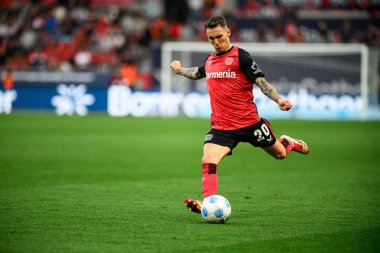 LEVERKUSEN, ALMANY - 8 Mart 2025: Alejandro Grimaldo - Bundesliga, maç 25. Bayer Leverkusen, Bayarena 'da Werder Bremen' e karşı.