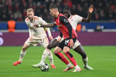 LEVERKUSEN, GERMANY - 11 Mart 2025: Patrik Schick - Bayena 'da Bayer 04 Leverkusen FC Bayern Münih arasındaki UEFA Şampiyonlar Ligi futbol maçı.