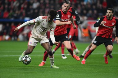 LEVERKUSEN, GERMANY - 11 Mart 2025: Kingsley Coman - Bayer 04 Leverkusen ile Bayena Bayern Münih arasındaki UEFA Şampiyonlar Ligi futbol maçı.