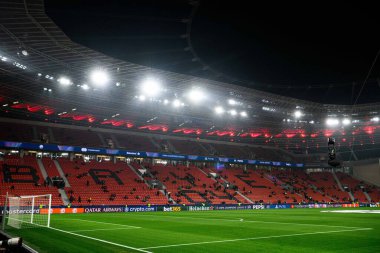 LEVERKUSEN, GERMANY - 11 Mart 2025: Stadyum - Bayer 04 Leverkusen-FC Bayern Münih arasındaki UEFA Şampiyonlar Ligi futbol maçı.