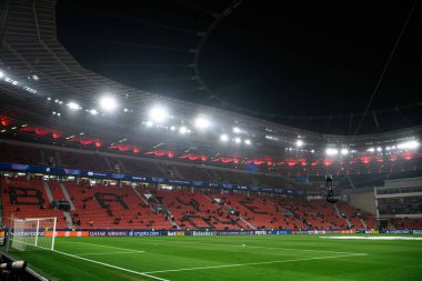 LEVERKUSEN, GERMANY - 11 Mart 2025: Stadyum - Bayer 04 Leverkusen-FC Bayern Münih arasındaki UEFA Şampiyonlar Ligi futbol maçı.
