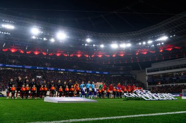LEVERKUSEN, GERMANY - 11 Mart 2025: Bayarena 'da Bayern Münih ile Bayer 04 Leverkusen arasındaki UEFA Şampiyonlar Ligi futbol maçı.