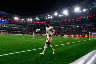 LEVERKUSEN, GERMANY - 11 Mart 2025: Michael Olise - Bayena 'da Bayer 04 Leverkusen FC Bayern Münih' e karşı UEFA Şampiyonlar Ligi futbol maçı.