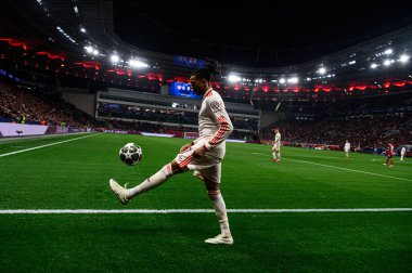 LEVERKUSEN, GERMANY - 11 Mart 2025: Michael Olise - Bayena 'da Bayer 04 Leverkusen FC Bayern Münih' e karşı UEFA Şampiyonlar Ligi futbol maçı.