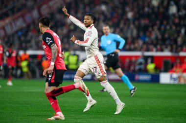 LEVERKUSEN, GERMANY - 11 Mart 2025: Michael Olise - Bayena 'da Bayer 04 Leverkusen FC Bayern Münih' e karşı UEFA Şampiyonlar Ligi futbol maçı.