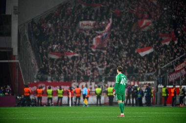 LEVERKUSEN, GERMANY - 11 Mart 2025: Jonas Urbig - Bayena 'da Bayer 04 Leverkusen ile FC Bayern Münih arasındaki UEFA Şampiyonlar Ligi futbol maçı.