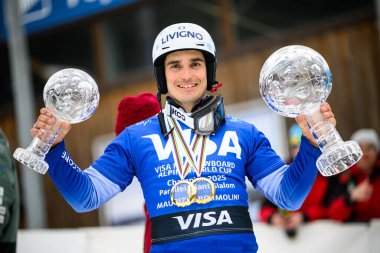 WINTERBERG, GERMANY - 15 MARCH, 2025:  BORMOLINI Maurizio, ITA - VISA FIS Snowboard Alpine World Cup Winterberg 2025 at Poppenberg. For editorial use only. clipart