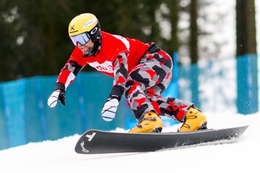 WINTERBERG, Almanya - 15 Mart 2025: PROMMEGER Andreas, AUT - VISA FIS Snowboard Alpine World Cup Winterberg 2025, Poppenberg. Sadece yazı işleri için..
