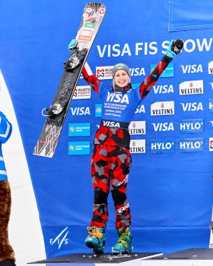 WINTERBERG, GERMANY - 15 MARCH, 2025: PAYER Sabine, AUT - VISA FIS Snowboard Alpine World Cup Winterberg 2025 at Poppenberg. For editorial use only. clipart