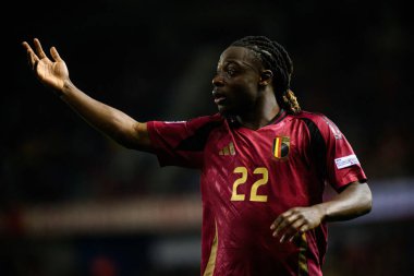 GENK, BELGIUM - 23 Mart 2025: Jeremy Doku - UEFA Uluslar Ligi Belçika Futbol Maçı - Cegeka Arena 'da Ukrayna.