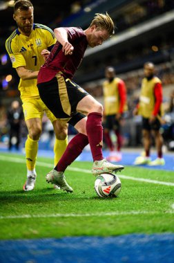 GENK, BELGIUM - 23 Mart 2025: Kevin De Bruyne - UEFA Uluslar Ligi Belçika Futbol Maçı - Cegeka Arena 'da Ukrayna.