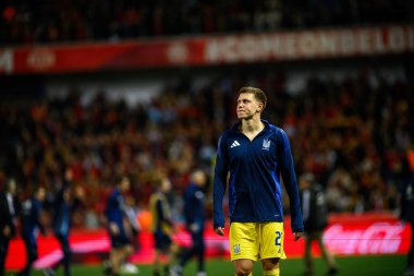 GENK, BELGIUM - 23 Mart 2025: Mykola Matviyenko - UEFA Uluslar Ligi Belçika - Cegeka Arena 'da Ukrayna.