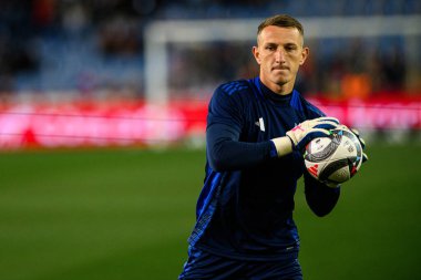 GENK, BELGIUM - 23 Mart 2025: Dmytro Riznyk - UEFA Uluslar Ligi Belçika - Cegeka Arena 'da Ukrayna.