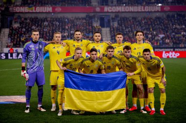 GENK, BELGIUM - 23 Mart 2025: Ukrayna Milli Takımı - UEFA Uluslar Ligi Belçika - Cegeka Arena 'da Ukrayna.