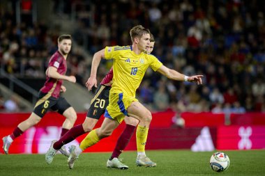 GENK, BELGIUM - 23 Mart 2025: Yehor Yarmoliuk - UEFA Uluslar Ligi Belçika Futbol Maçı - Cegeka Arena 'da Ukrayna.
