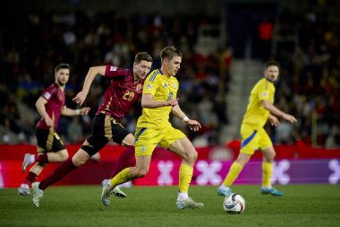 GENK, BELGIUM - 23 Mart 2025: Yehor Yarmoliuk - UEFA Uluslar Ligi Belçika Futbol Maçı - Cegeka Arena 'da Ukrayna.