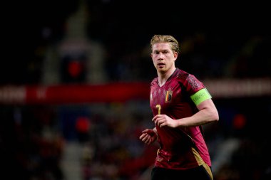 GENK, BELGIUM - 23 Mart 2025: Kevin De Bruyne - UEFA Uluslar Ligi Belçika Futbol Maçı - Cegeka Arena 'da Ukrayna.