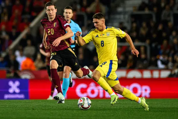 GENK, BELGIUM - 23 Mart 2025: Georgiy Sudakov - UEFA Uluslar Ligi Belçika Futbol Maçı - Cegeka Arena 'da Ukrayna.