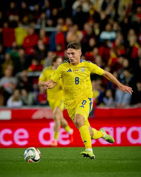 GENK, BELGIUM - 23 Mart 2025: Georgiy Sudakov - UEFA Uluslar Ligi Belçika Futbol Maçı - Cegeka Arena 'da Ukrayna.