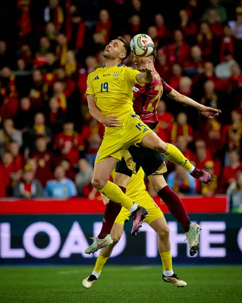 GENK, BELGIUM - 23 Mart 2025: Oleksii Hutsuliak - UEFA Uluslar Ligi Belçika - Cegeka Arena 'da Ukrayna.