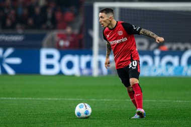LEVERKUSEN, ALMANY - 28 Mart 2025: Alejandro Grimaldo - Bundesliga, maç 27. Bayer Leverkusen, Bayarena 'da Bochum' a karşı.