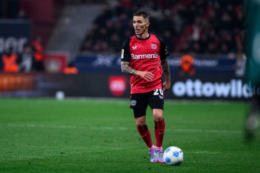 LEVERKUSEN, ALMANY - 28 Mart 2025: Alejandro Grimaldo - Bundesliga, maç 27. Bayer Leverkusen, Bayarena 'da Bochum' a karşı.