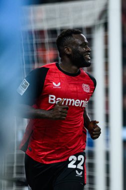 LEVERKUSEN, ALMANY - 28 Mart 2025 Victor Boniface - Bundesliga, maç 27. Bayer Leverkusen, Bayarena 'da Bochum' a karşı.