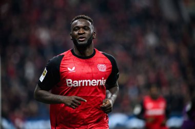 LEVERKUSEN, ALMANY - 28 Mart 2025 Victor Boniface - Bundesliga, maç 27. Bayer Leverkusen, Bayarena 'da Bochum' a karşı.