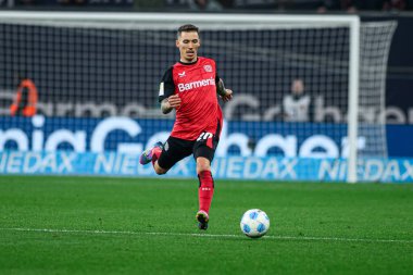 LEVERKUSEN, ALMANY - 28 Mart 2025: Alejandro Grimaldo - Bundesliga, maç 27. Bayer Leverkusen, Bayarena 'da Bochum' a karşı.