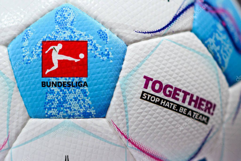 LEVERKUSEN, GERMANY - 28 MARCH, 2025: Ball Select Together, Stop hate, be a team. Bundesliga, matchday 27. The match Bayer Leverkusen vs. Vlf Bochum at BayArena