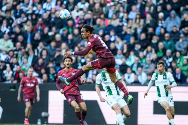 MOENCHENGLADBACH, ALMANY - 29 Mart 2025: Yussuf Poulsen - Bundesliga, maç 27. Borussia Moenchengladbach Borussia Park 'ta RB Leipzig' e karşı.