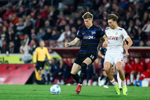 COLOGNE, GERMANY - 5 APRIL, 2025: Luca Schuler, Jooel Schmied - Rhein Energie Stadion 'da 2.Bundesliga 1.FC Koeln' e karşı Hertha BSC maçı