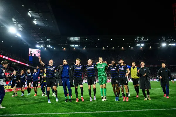 COLOGNE, GERMANY - 5 APRIL, 2025: Fabian Reese ve Hertha BSC takımı kazandı - 2.Bundesliga 1.FC Koeln ve Hertha BSC maçı Rhein Energie Stadion 'da