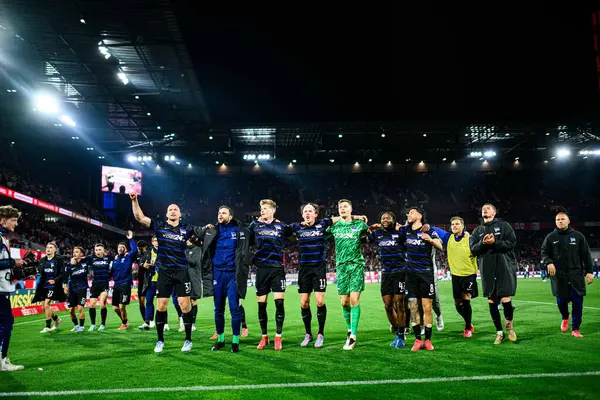 COLOGNE, GERMANY - 5 APRIL, 2025: Fabian Reese ve Hertha BSC takımı kazandı - 2.Bundesliga 1.FC Koeln ve Hertha BSC maçı Rhein Energie Stadion 'da
