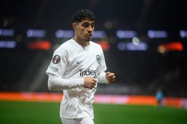 FRANKFURT, GERMANY - 17 APRIL, 2025: Can Uzun - Eintracht Frankfurt ile Tottenham Hotspur F.C. arasındaki UEFA Avrupa Ligi maçı Deutsche Bank Park 'ta..