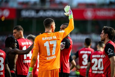 LEVERKUSEN, GERMANY - 26 APRIL, 2025: Matej Kovar - Bundesliga maçı Bayer 04 Leverkusen FC Augsburg 'a karşı Bayarena' da. 
