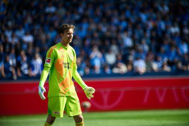 BOCHUM, ALMANY - 27 APRIL, 2025: Frederik Ronnow - Bundesliga maçı VfL Bochum - 1. FC Union Berlin 1: 1 Vonovia Stadyumu 'nda.