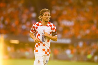 ROTTERDAM, NETHERLANDS - 14 Haziran 2023: Luka Modric - UEFA Uluslar Ligi Finalleri. Yarı final Hollanda - Hırvatistan De Kuip 'te