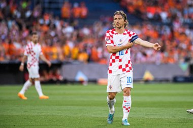 ROTTERDAM, NETHERLANDS - 14 Haziran 2023: Luka Modric - UEFA Uluslar Ligi Finalleri. Yarı final Hollanda - Hırvatistan De Kuip 'te